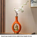 Axyaa Chinese Style Ceramic Vase with Wooden Frame: Retro Modern Home Decor Vase