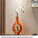 Axyaa Chinese Style Ceramic Vase with Wooden Frame: Retro Modern Home Decor Vase