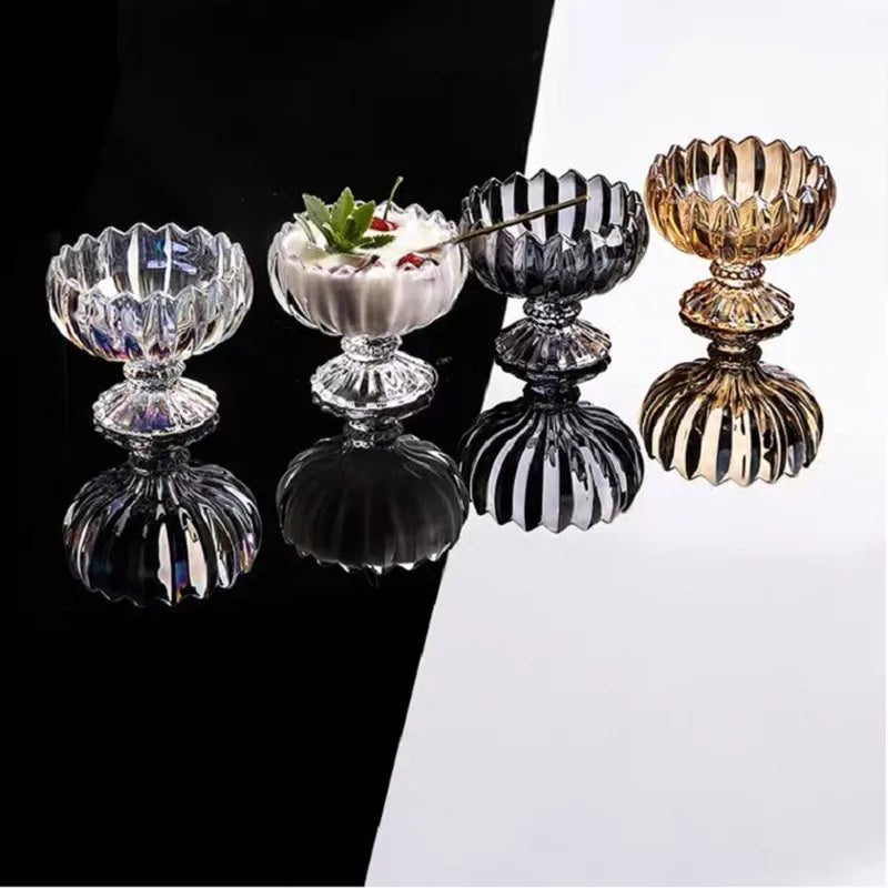 Axya Tall Glass Dessert Bowl Set of 2, Transparent Salad Fruit Plate Tray
