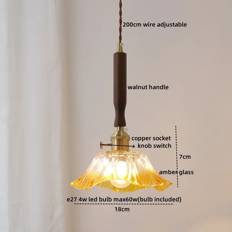 Axyaa Nordic LED Pendant Lights Glass Walnut Copper Hanging Lamp