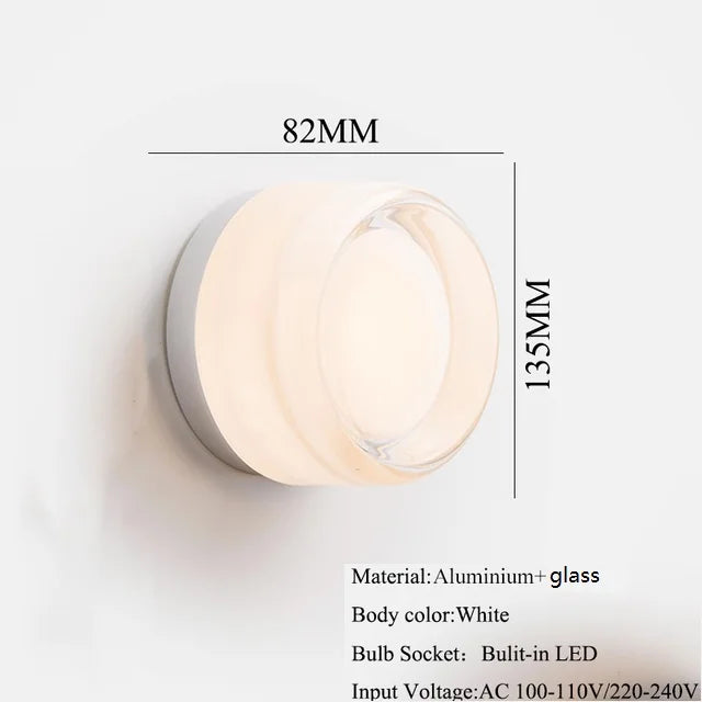 Axyaa Round Glass LED Wall Sconce, 4 Colors, Waterproof, Modern Wandlamp