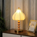 Axyaa Vintage Wood Fabric Desk Lamp, Japanese Style Bedside Study Bedroom Retro Lighting