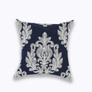 Axyaa Navy/White Embroidered Quatrefoil Pillow Cover 45x45cm Square Canvas Cotton