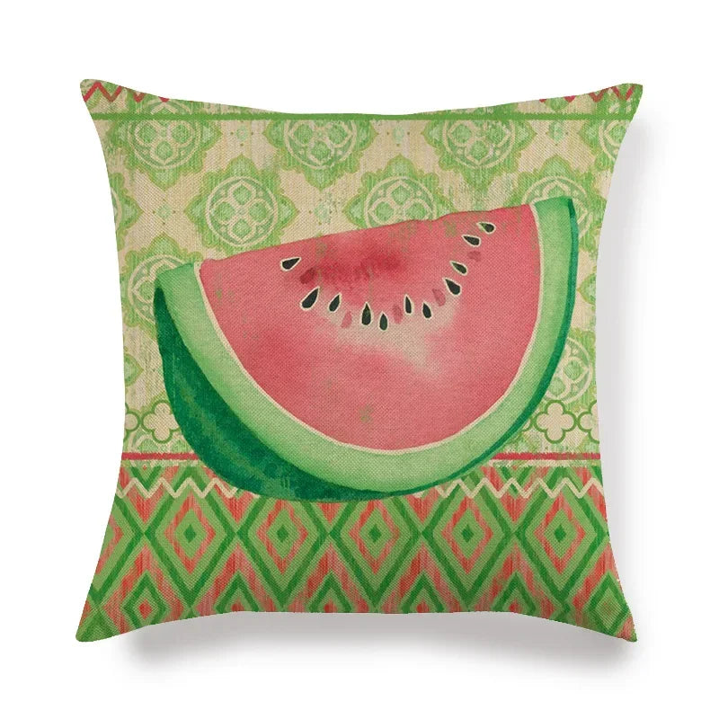 Axyaa Watermelon Pineapple Banana Printed Linen Cushion Cover for Sofa Couch 45X45CM