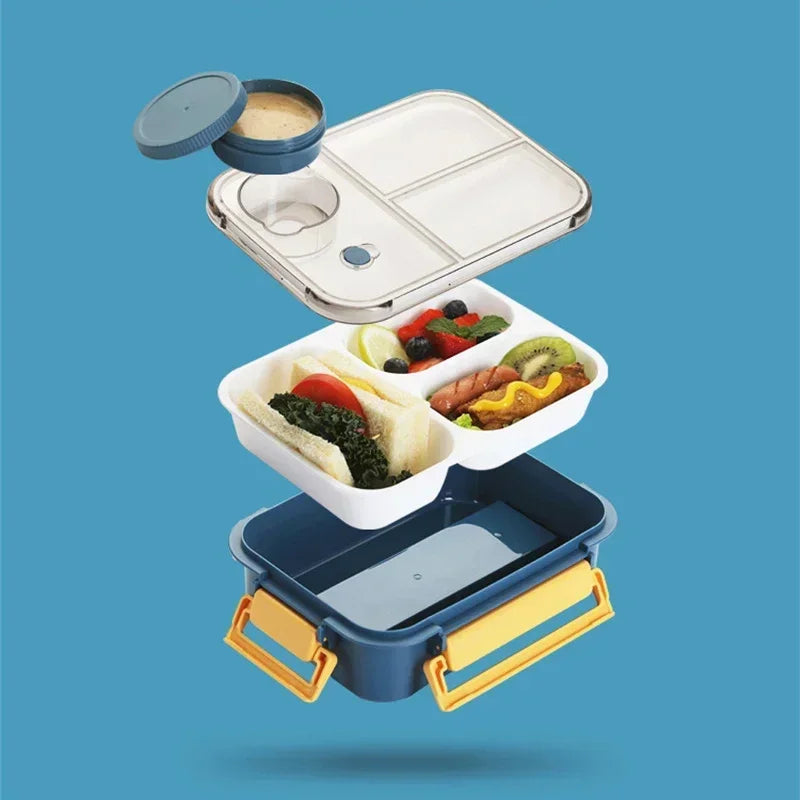 Axyaa 850ml Leakproof Bento Lunch Box with Sauce Box - Portable & Microwavable