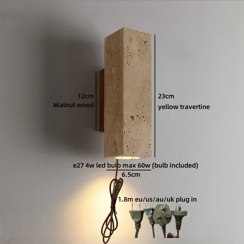 Axyaa Wabi Sabi LED Wall Light Yellow Travertine Stone Room Decoration