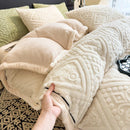 Axyaa Velvet Carved Duvet Set 4Pcs Bedding Set Plush Fleece Warm Softness