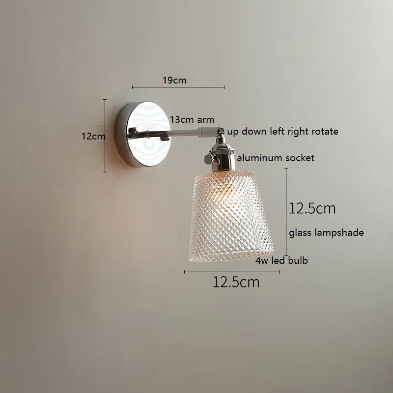 Axyaa Clear Glass LED Bathroom Mirror Wall Light, Modern Nordic Iron Metal Switch Fixtures