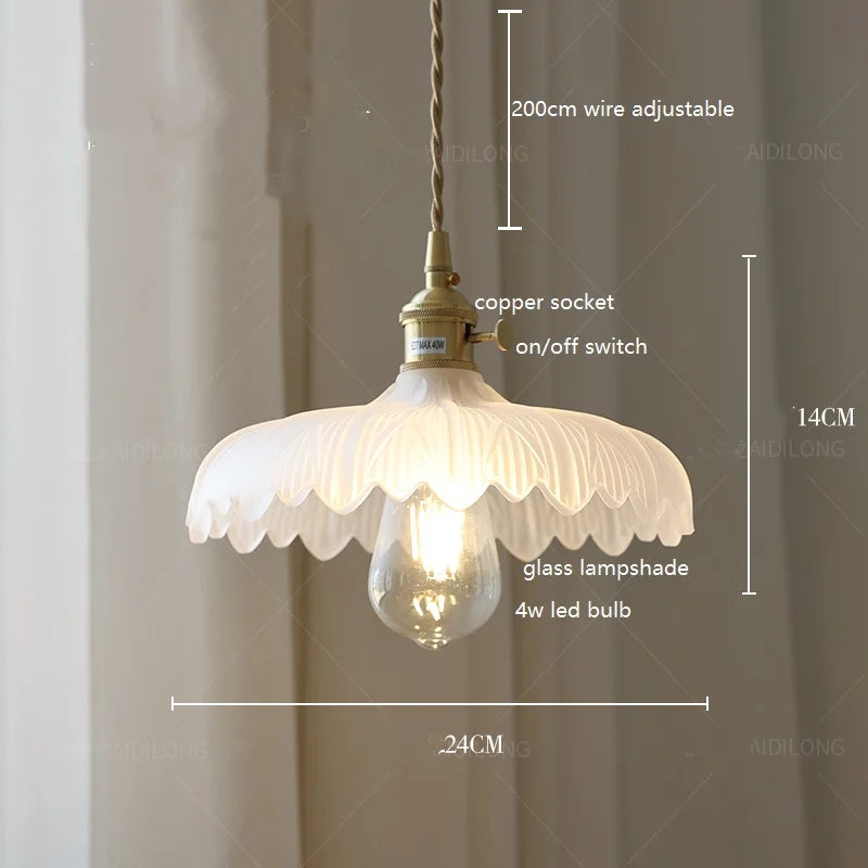 Axyaa White Green Glass LED Pendant Light with Copper Socket