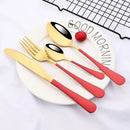 Axyaa 16-Piece Pink Gold Stainless Steel Cutlery Set - Dinnerware Flatware Tableware Kit