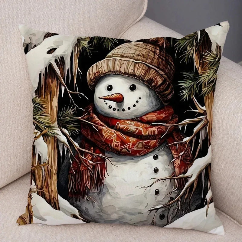 Axyaa Winter Snowman Print Pillowcase Set for Christmas Day Party Décor & Home Gift