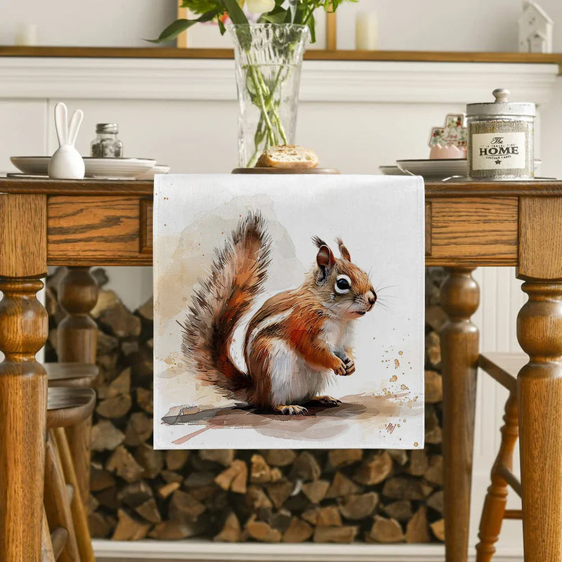 Axyaa Squirrel Cartoon Table Runner for Dining and Holiday Parties