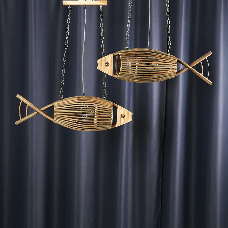 Axya Bamboo Fish Pendant Lights Retro Bar Teahouse Lamp Farm Hotel Wall Decor