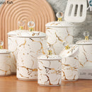 Axya Marbled Ceramic Food Storage Jar with Metal Base Rack
