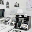 Axyaa Acrylic Desk Organizer Two-layer Storage Rack for Office Stationery and Cosmetics