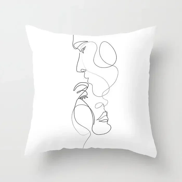 Minimalist White Pillow Cover - Axyaa Portrait Sketch Nordic Cushion