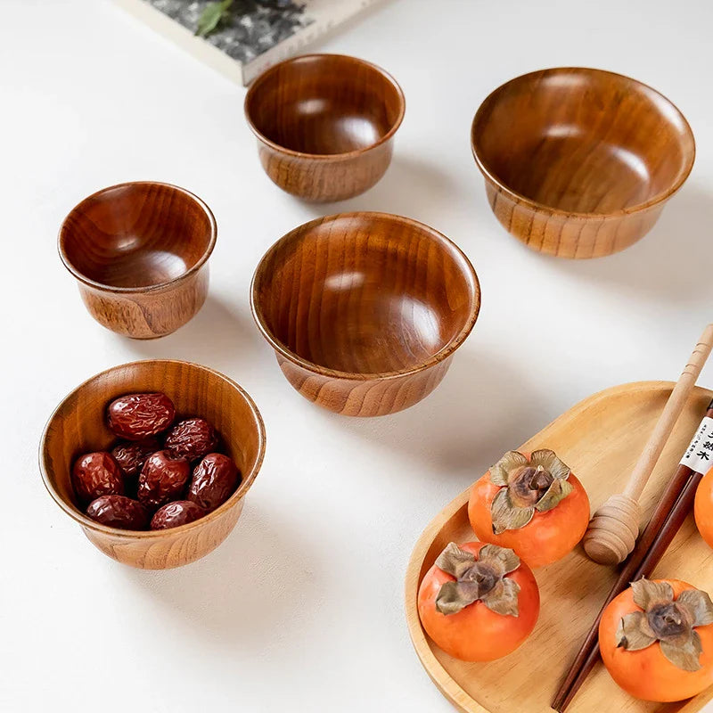 Axyaa Wooden Rice Soup Bowls - Japanese Style Eco-Friendly Tableware