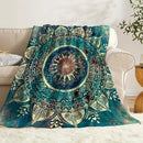 Axyaa Mandala Fleece Blanket in Vibrant Blue, Green & Yellow - Soft Cozy Polyester Throw