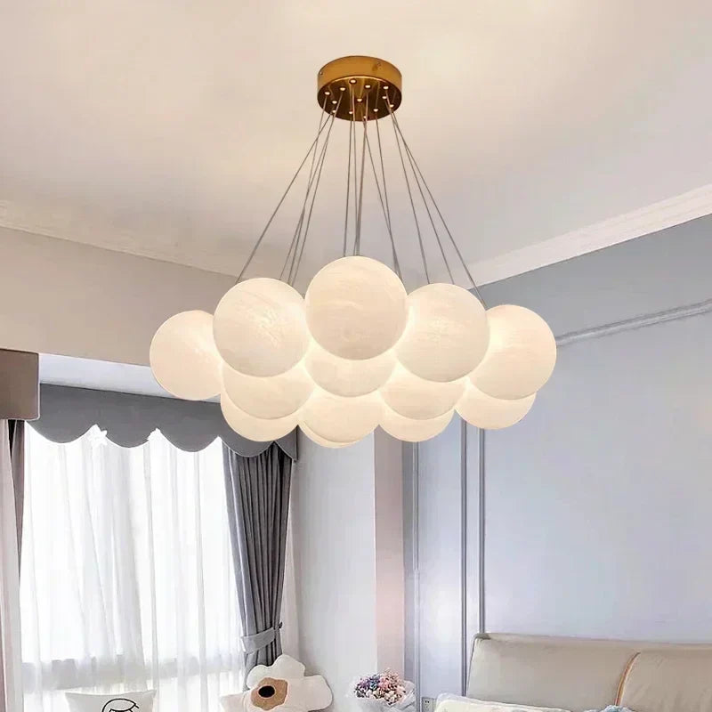 Axyaa White Moon Ball Ceiling Light for Living Room Bedroom Chandelier