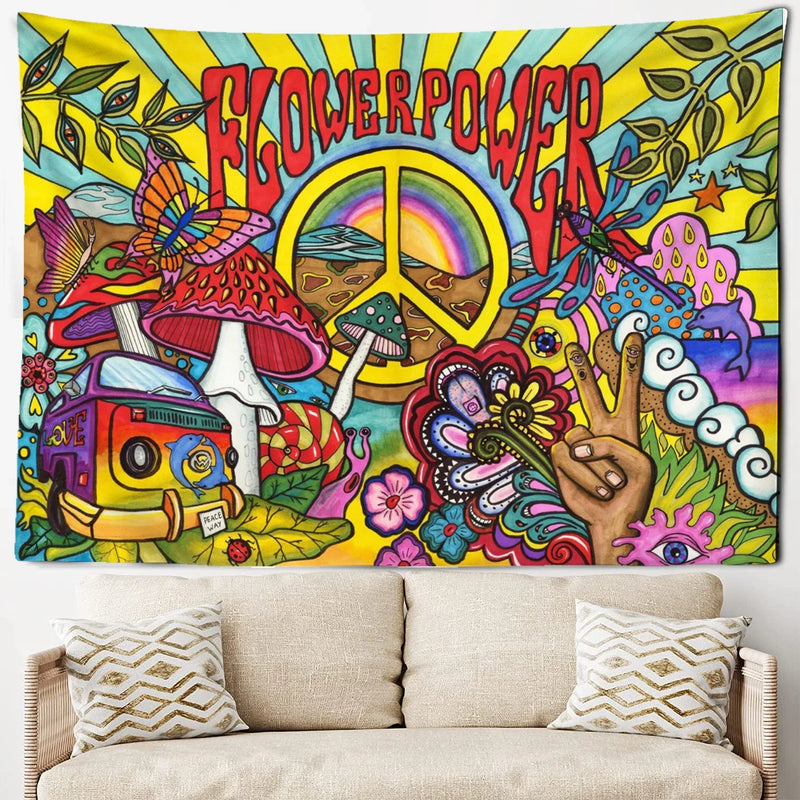 Axyaa Mushroom Skull Psychedelic Tapestry Sunshine Hippie Flowers Wall Tapestry
