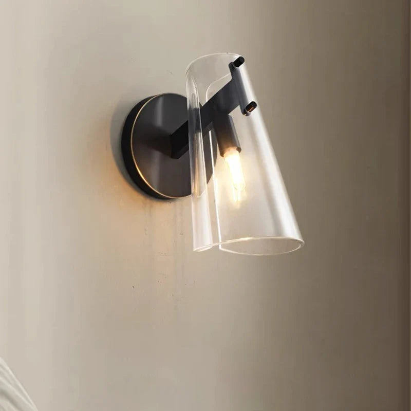Axyaa Luxury Black Copper Wall Lamp, Transparent Shade for Bedroom, Living Room, Bathroom