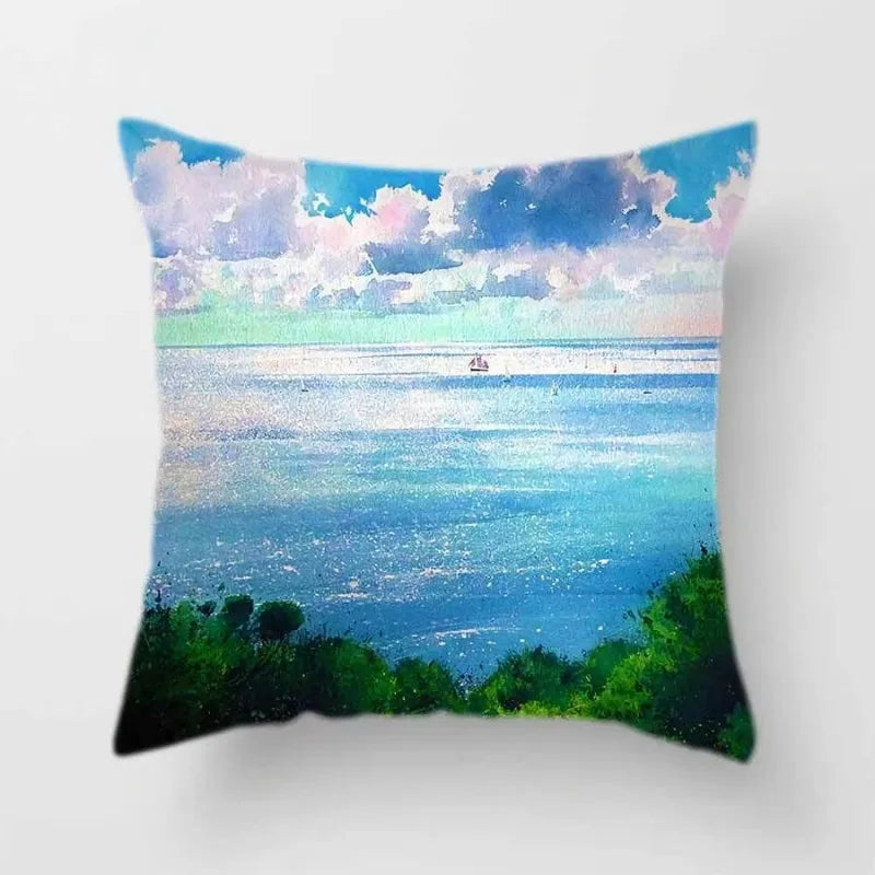 Axyaa Scenery Sailboat Pattern Pillow Cover 45X45CM for Home Decor