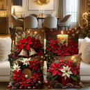 Axyaa Christmas Floral Candle Pillow Covers, Vintage Style Printed Velvet Cushion Cases
