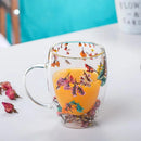 Axyaa Double Wall Glass Mug Cup with Dry Flowers & Glitters - Student Gifts