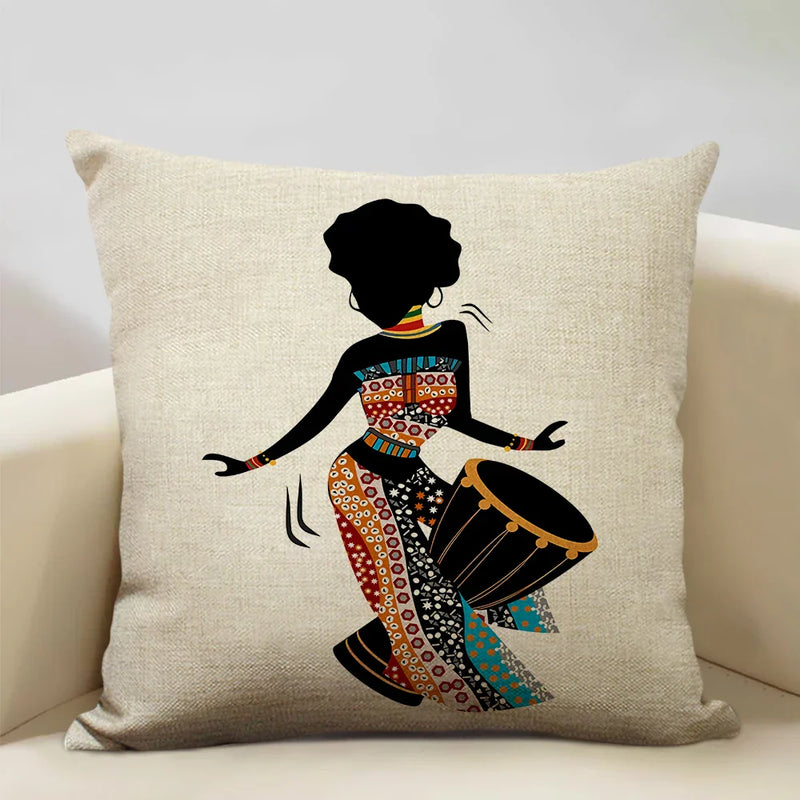Axyaa African Dance Oil Painting Cushion Cover 45x45cm for Home Living Room Decor