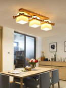 Axyaa Modern Wooden LED Ceiling Lamp with Glass Lampshade for Living Room
