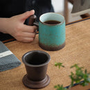 Axyaa Ceramic Bubble Tea Cup with Wood Handle & Cover - Original Espresso Mug