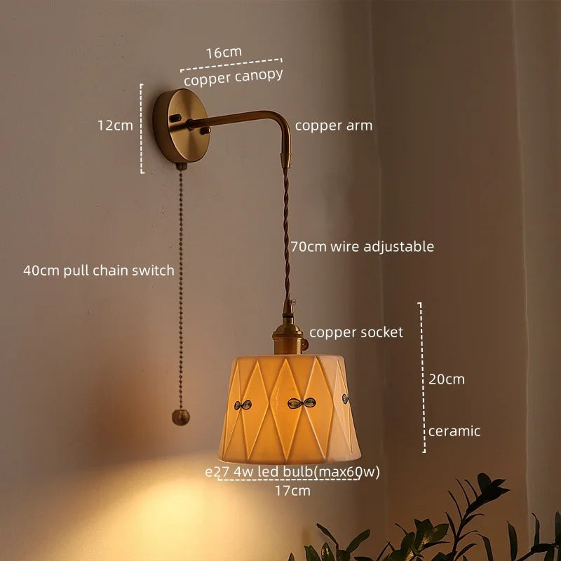 Axyaa Ceramic Copper LED Wall Sconce for Modern Living Room Bedroom Bar Mirror Light