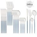 Axyaa Purple Silver Stainless Steel Cutlery Set - 24 Pcs Flatware Dinnerware Tableware Set