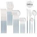 Axyaa Purple Silver Stainless Steel Cutlery Set - 24 Pcs Flatware Dinnerware Tableware Set