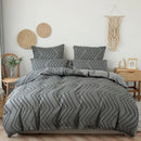 Tufted Wave Duvet Set: Boho Geometric Green Quilt Cover & Pillowcase, All-Seasons, US King Size