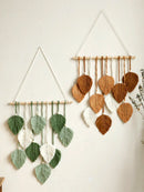 Axyaa Leaf Macrame Tapestry Brown Green Wall Hanging Boho Home Decor Aesthetic Gift