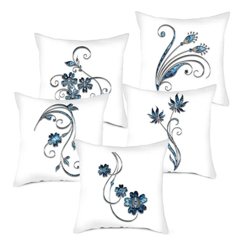 Axyaa Blue Flower Pattern Pillow Case