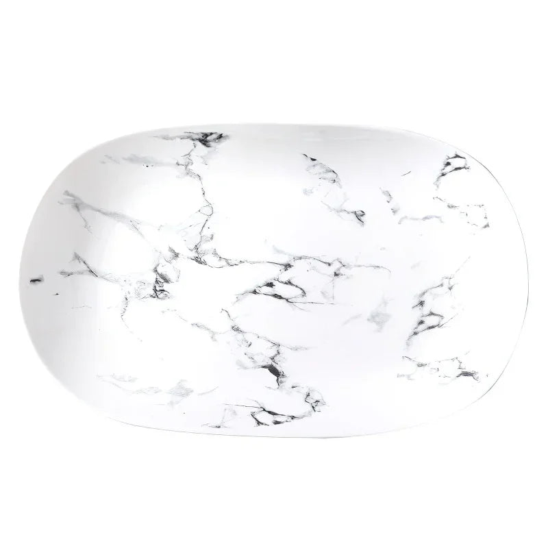 Axya Nordic Marbling Ceramics Cutlery Set - Round Oval Plate Bowl Spoon Pot Kitchen Tableware