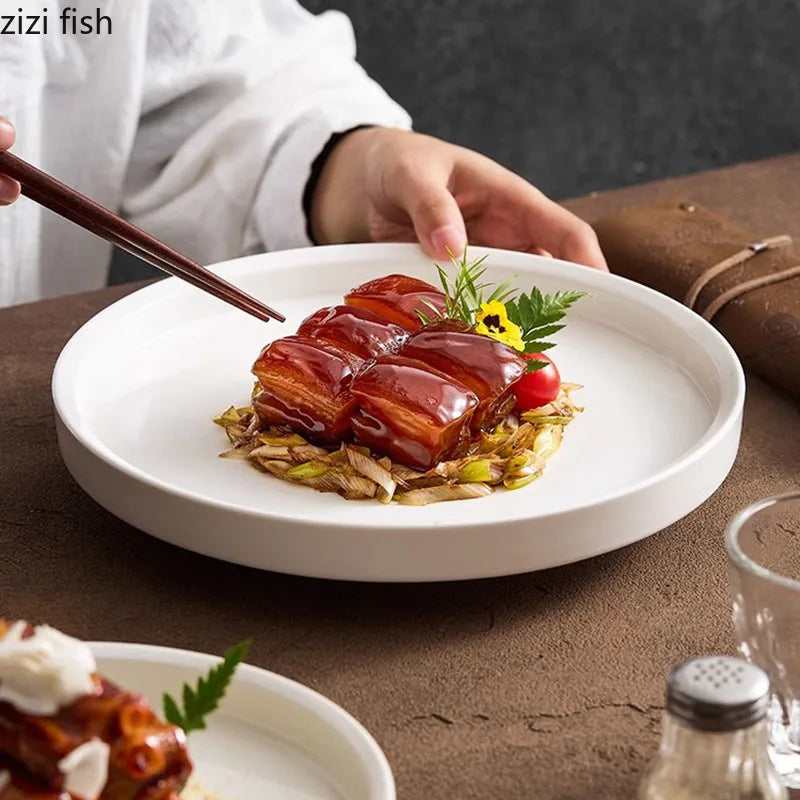 Axya Ceramic High Foot Plate Gold Edge Restaurant Tableware Dish