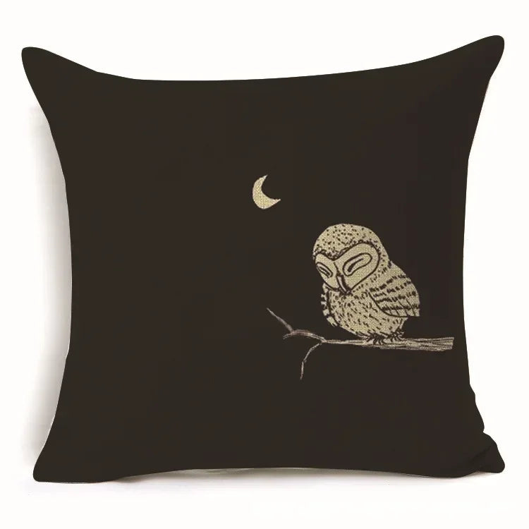 Axyaa Owl Linen Pillowcase: Office Car Sofa Living Room Decor 45x45cm