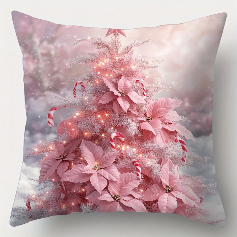 Axyaa Pink Christmas Stick Garland Pillowcase