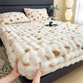 Axyaa Thickened Rabbit Plush Mattress Cover | Single Piece Winter Warm Sheet Protector