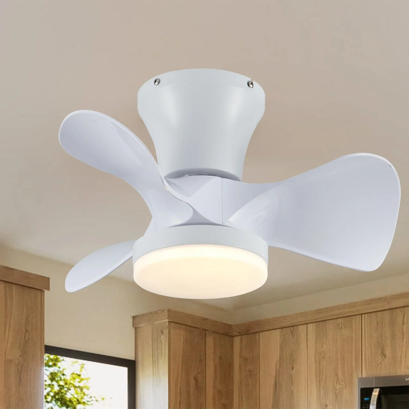Axyaa White Ceiling Fan Light with Remote Control - Low Floor Decorative Fan