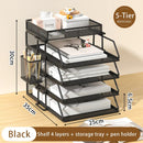 Axyaa Stackable Tray Desk Organizer & Holder for Paper Letter Accessories Black Office Home School
