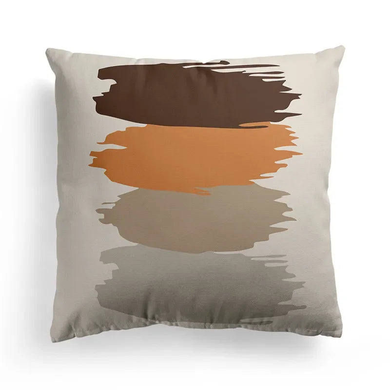 Axyaa Nordic Orange Geometric Flower Print Throw Pillow Cover for Home and Office