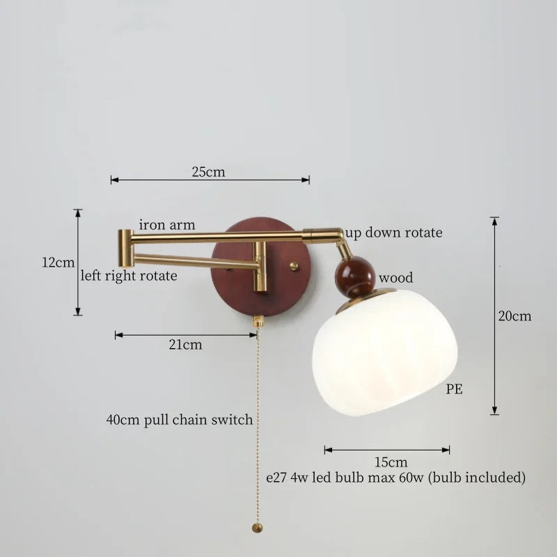 Axyaa White Pumpkin LED Wall Light - Swing Arm Nordic Modern Wandlamp