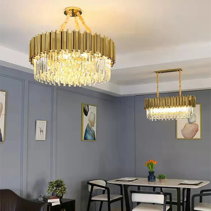 Axyaa Crystal LED Chandeliers: Adjustable Metal Hanging Lamp for Living Room, Dining Area & Bedroom