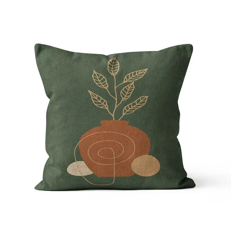 Axyaa Nordic Style Green Linen Pillowcase 45x45cm Modern Decorative Cushion Cover