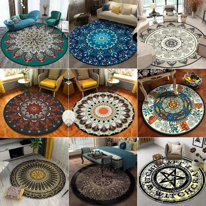 Ethnic Mandala Round Carpet for Living Room Decor by Axyaa