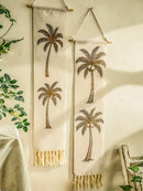 Tropical Coconut Tree Tasseled Tapestry by Axyaa - Natural Linen Beach Decor